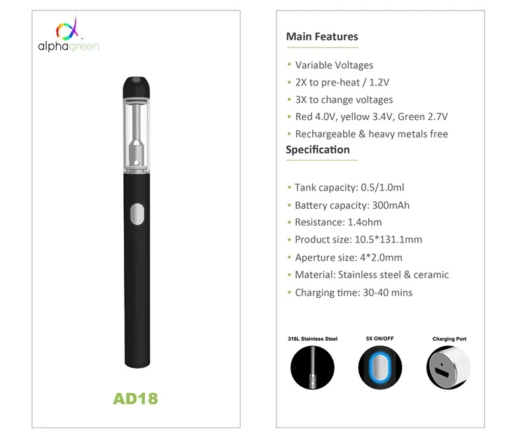 1ml Pre-heating & Variable Voltages Disposable Vape Pen